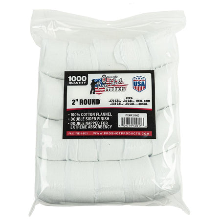 Pro-Shot 2" Round 100% Cotton Flannel Patches .270-.38 Cal 1000/pk