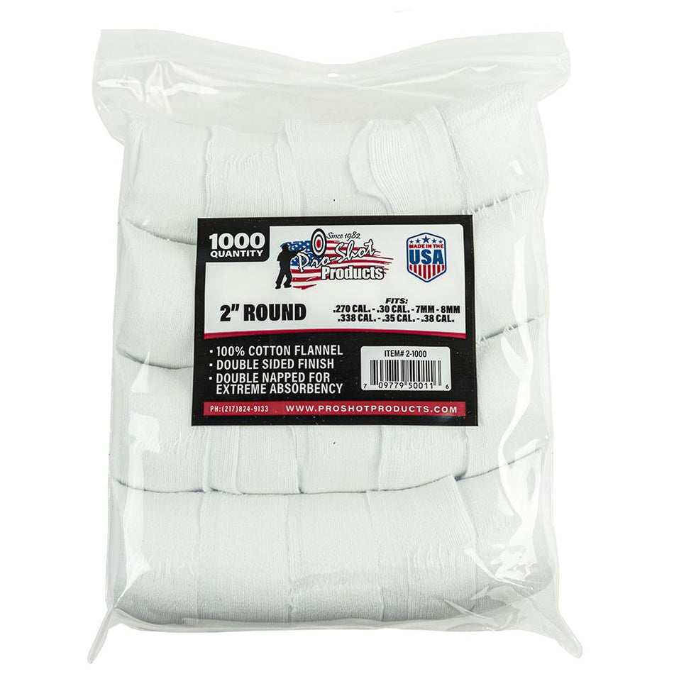Pro-Shot 2" Round 100% Cotton Flannel Patches .270-.38 Cal 1000/pk