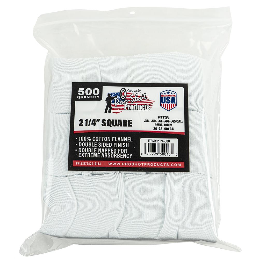 Pro-Shot 500-Count 2-1/4" Square 100% Cotton Cleaning Patches .38-.45 Cal/.20-410 Ga