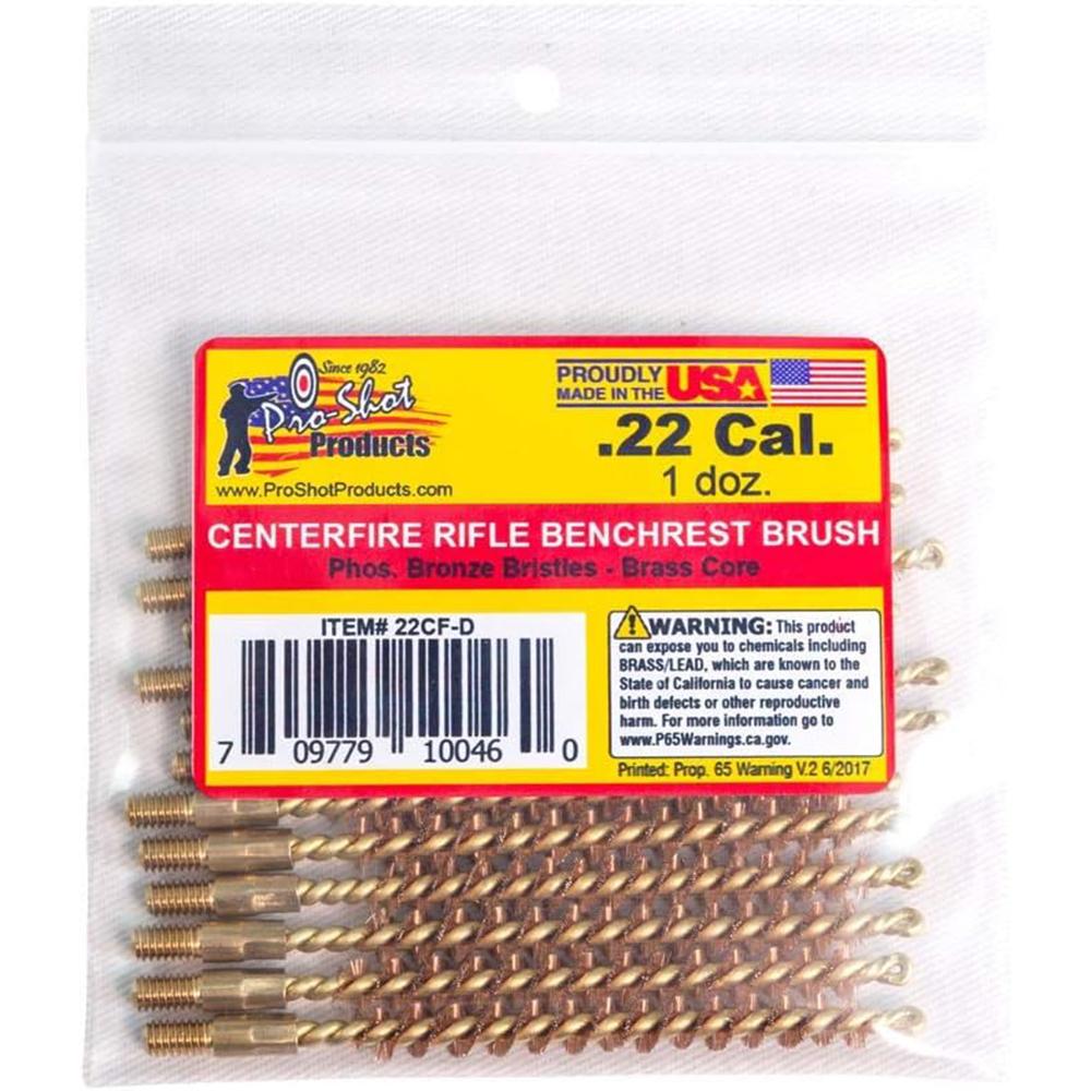 Pro-Shot .22 Cal Centerfire Benchrest Bronze Rifle Bore Brushes 8/32 Thread Pack of 12