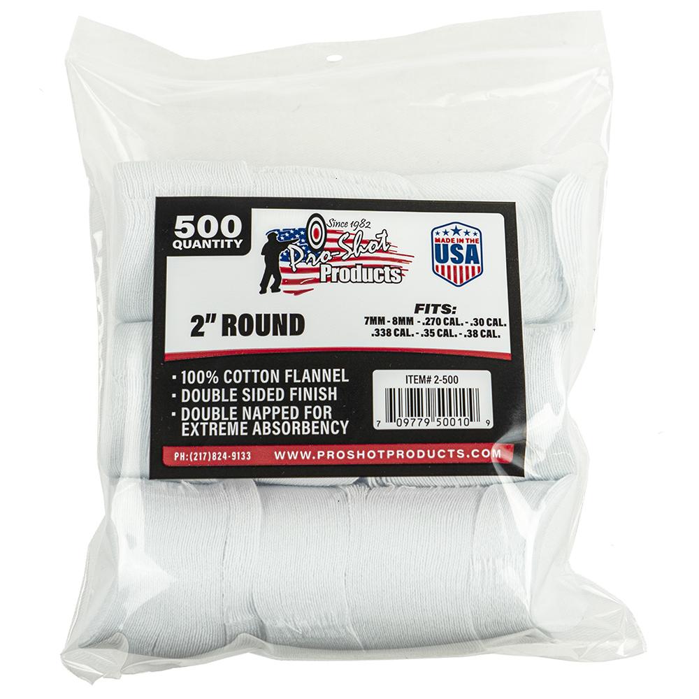 Pro-Shot 500ct 2 Inch Round Cotton Patches for .270-.38 Cal
