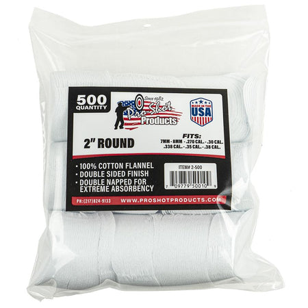 Pro-Shot 500ct 2 Inch Round Cotton Patches for .270-.38 Cal