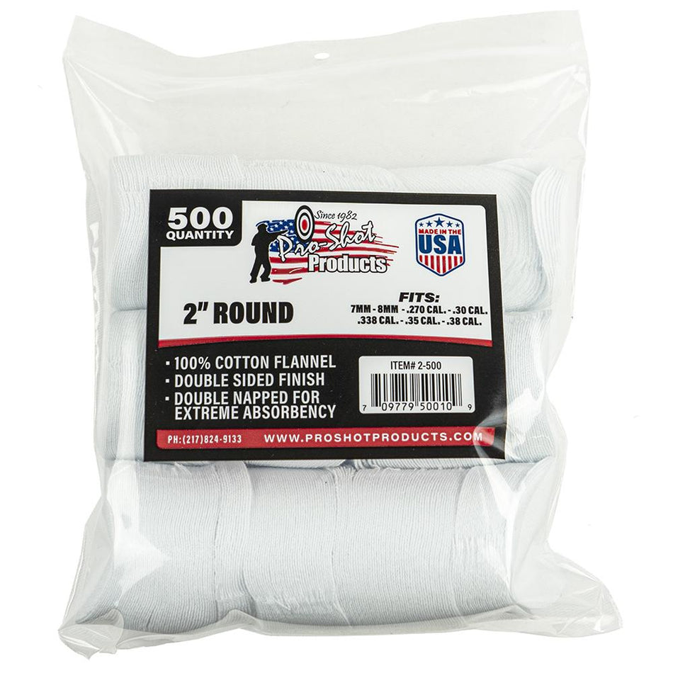 Pro-Shot 500ct 2 Inch Round Cotton Patches for .270-.38 Cal