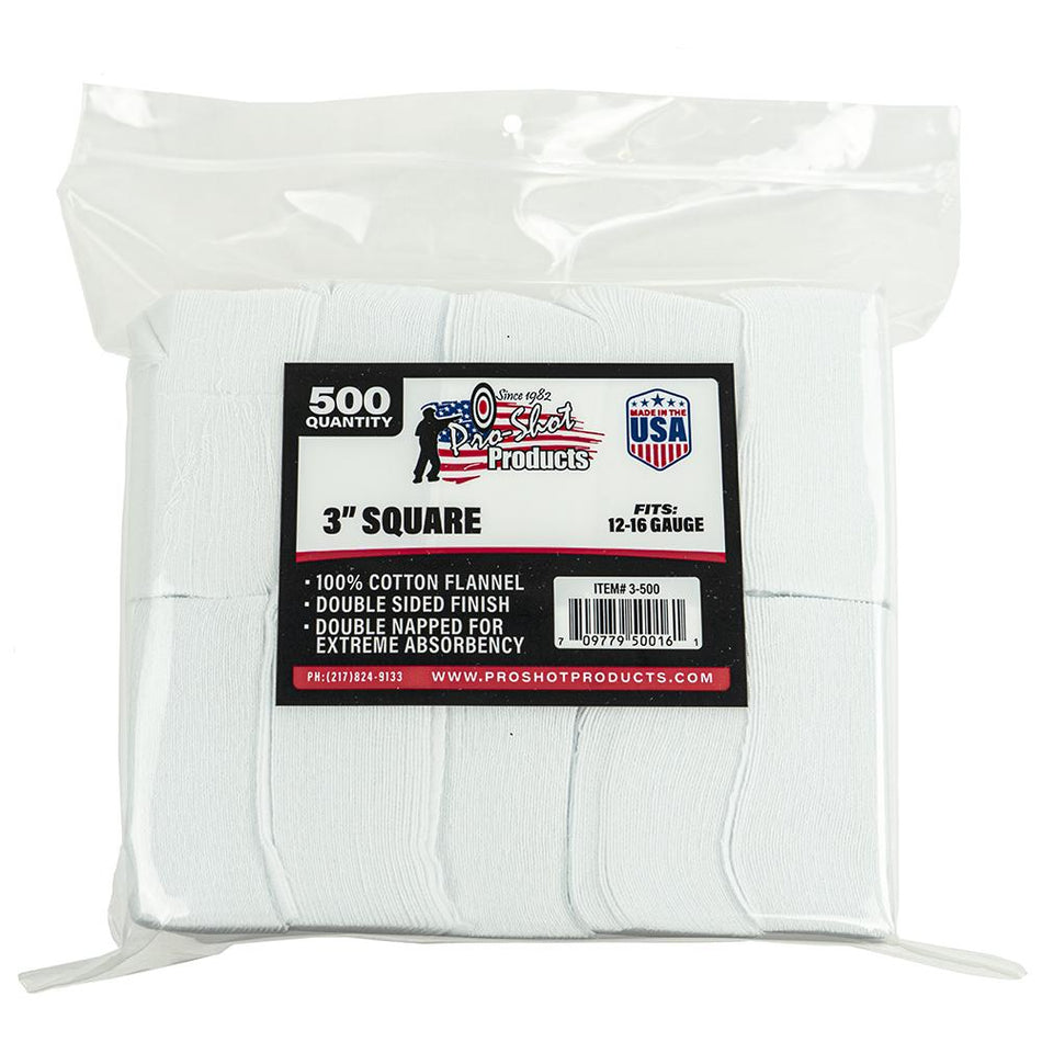 Pro-Shot 3-Inch Square 12-16 GA Cotton Cleaning Patches 500/ct
