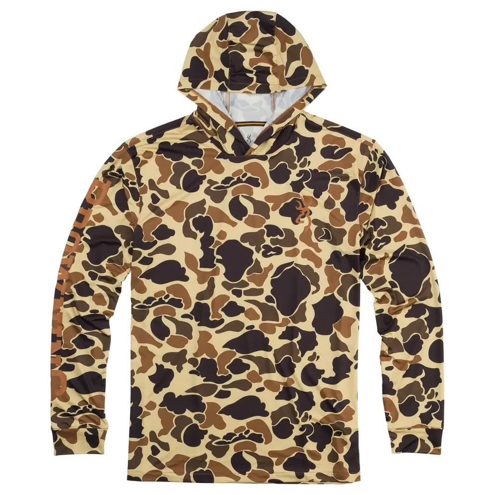 Browning Vintage Tan Camo 2XL Hooded Long Sleeve Tech Shirt