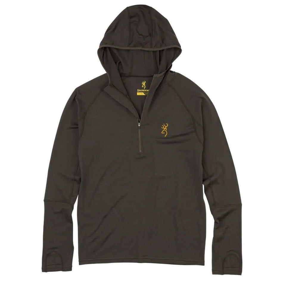 Browning Merino Wool 1/4-Zip Hooded Shirt Major Brown Small