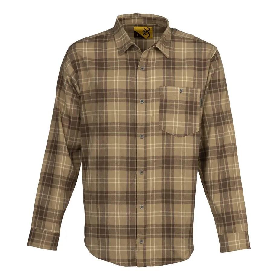 Browning Upland Flannel Shirt Long Sleeve Tan - Small