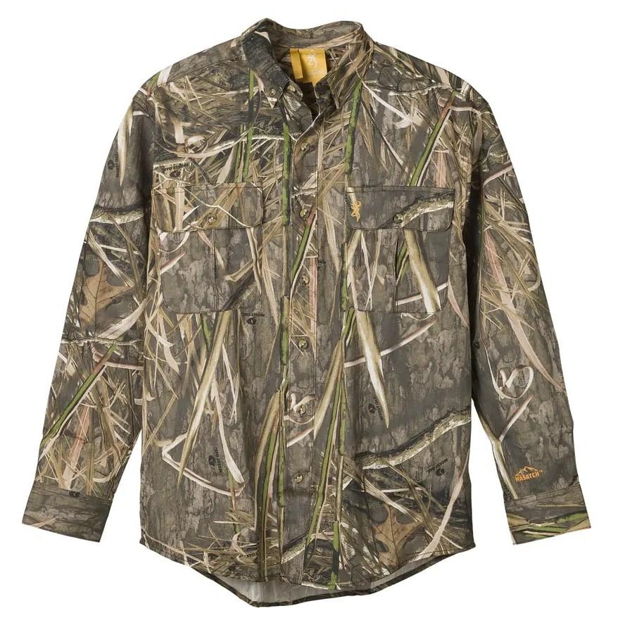Browning Wasatch-CB 2-Pocket Camo Button-Front Shirt Shadow Grass Habitat Size M