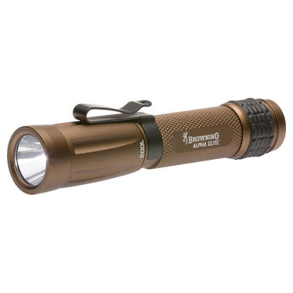Browning Tactical Alpha Elite LED Aluminum Flashlight Bronze - High/Low/Green Modes, 200 Lumens
