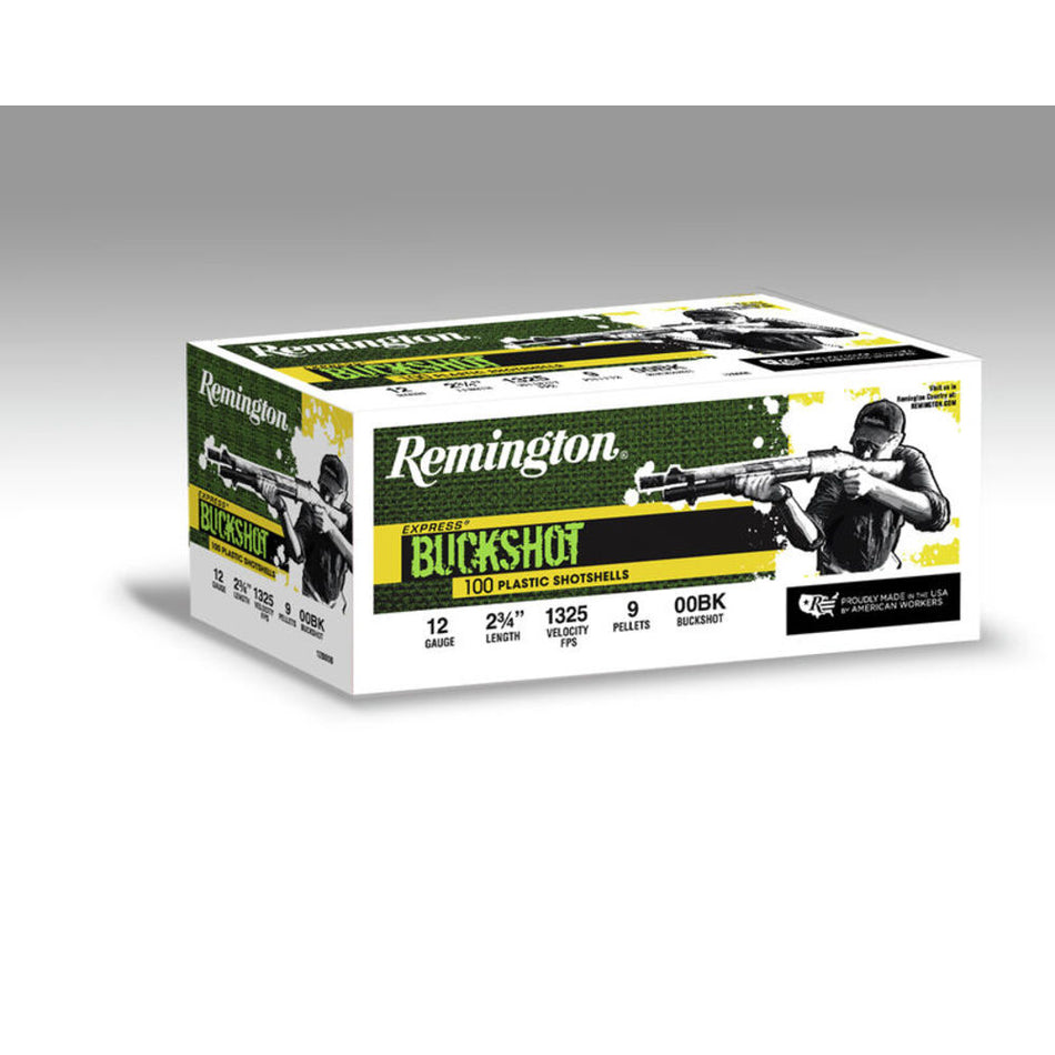 Remington 12 Gauge Shotgun Ammo Express 9 Pellets 2.75 in 1-1/8 oz 00 Buck