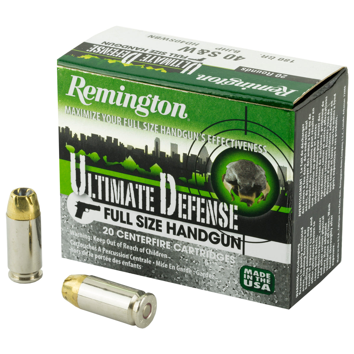 Remington Ultimate Defense Brass Jacket Hollow Point 180 Grain .40 S&W 1015 fps 047700419008