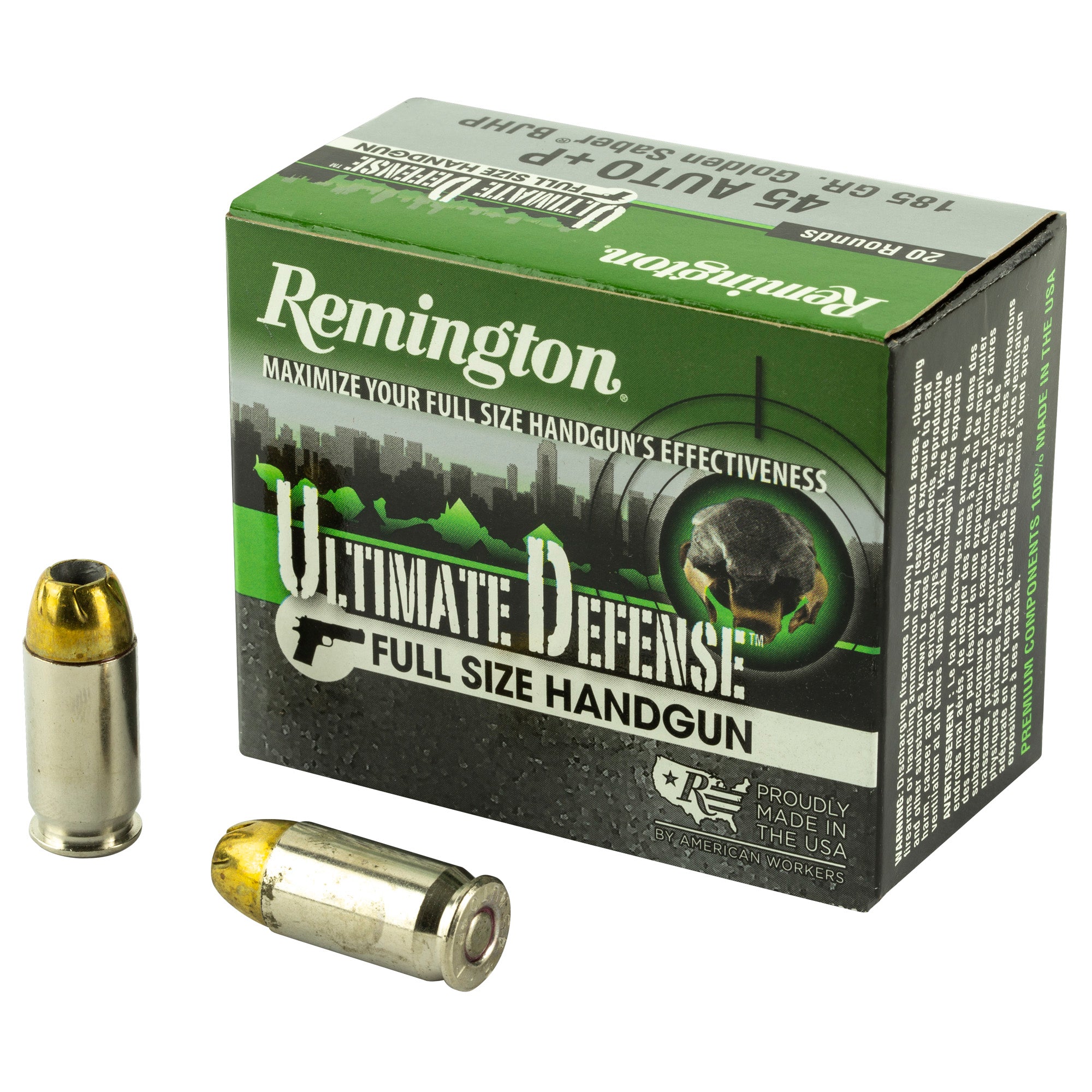 Remington Ultimate Defense +P Brass Jacket Hollow Point 185 Grain .45 ACP/Auto 1140 fps 047700472003