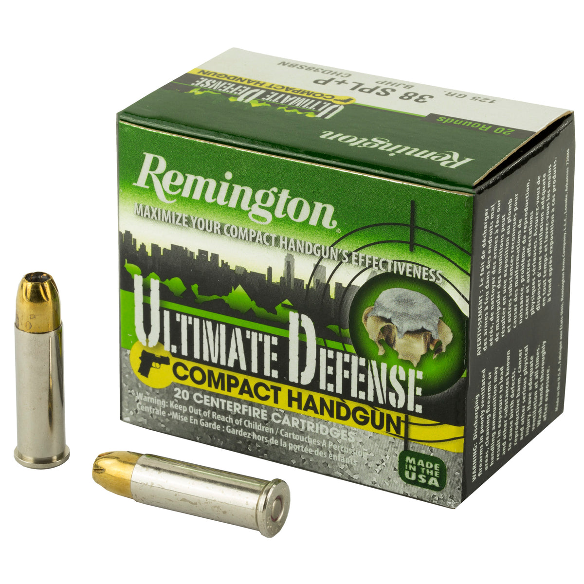 Remington .38 Special Ultimate Defense Compact +P 125 grain Brass Jacket Hollow Point ammunition