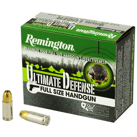 Remington 9mm Luger / Parabellum Ultimate Defense Full-Size 124 grain Brass Jacketed Hollow Point ammunition