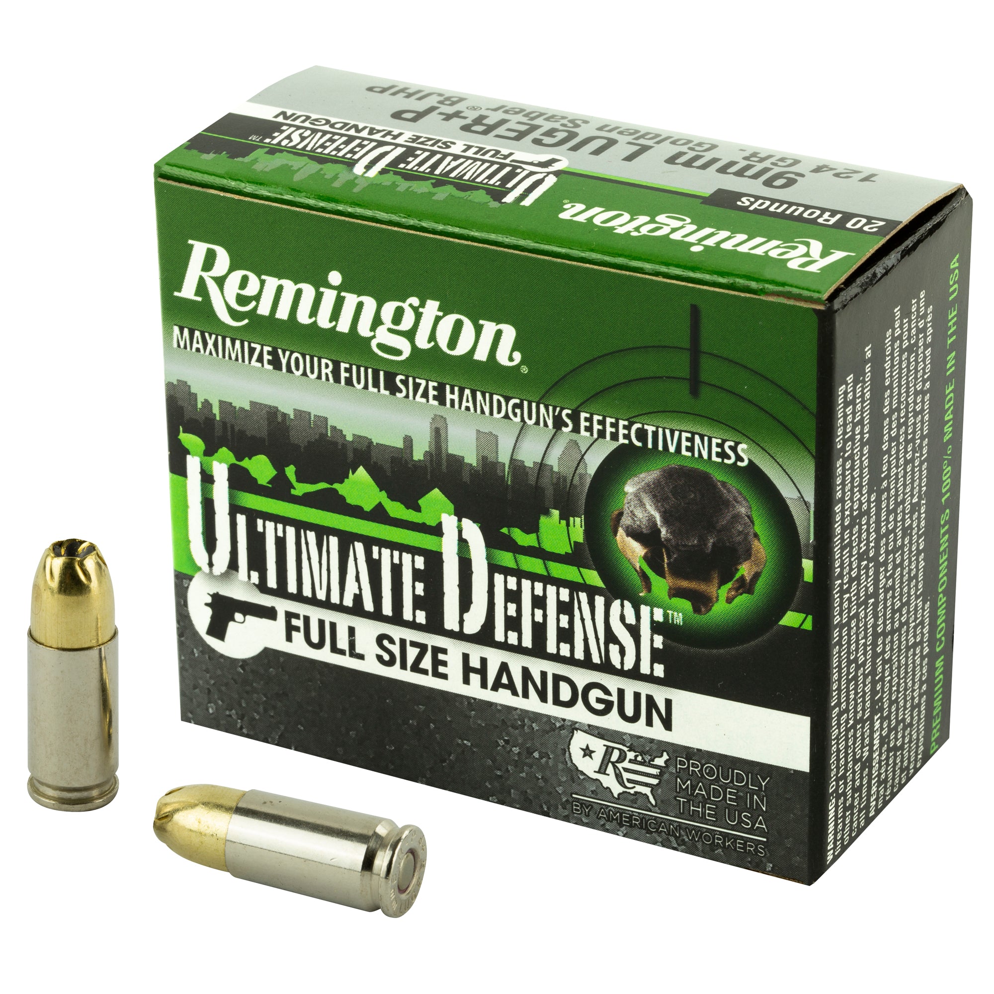 Remington Ultimate Defense Brass Jacket Hollow Point 124 Grain 9mm Luger/Parabellum 1180 fps 047700471709