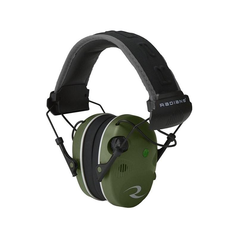 Radians Quad Mic 24NRR Electronic Earmuff 3.5mm Stereo Jack Folding Military Green