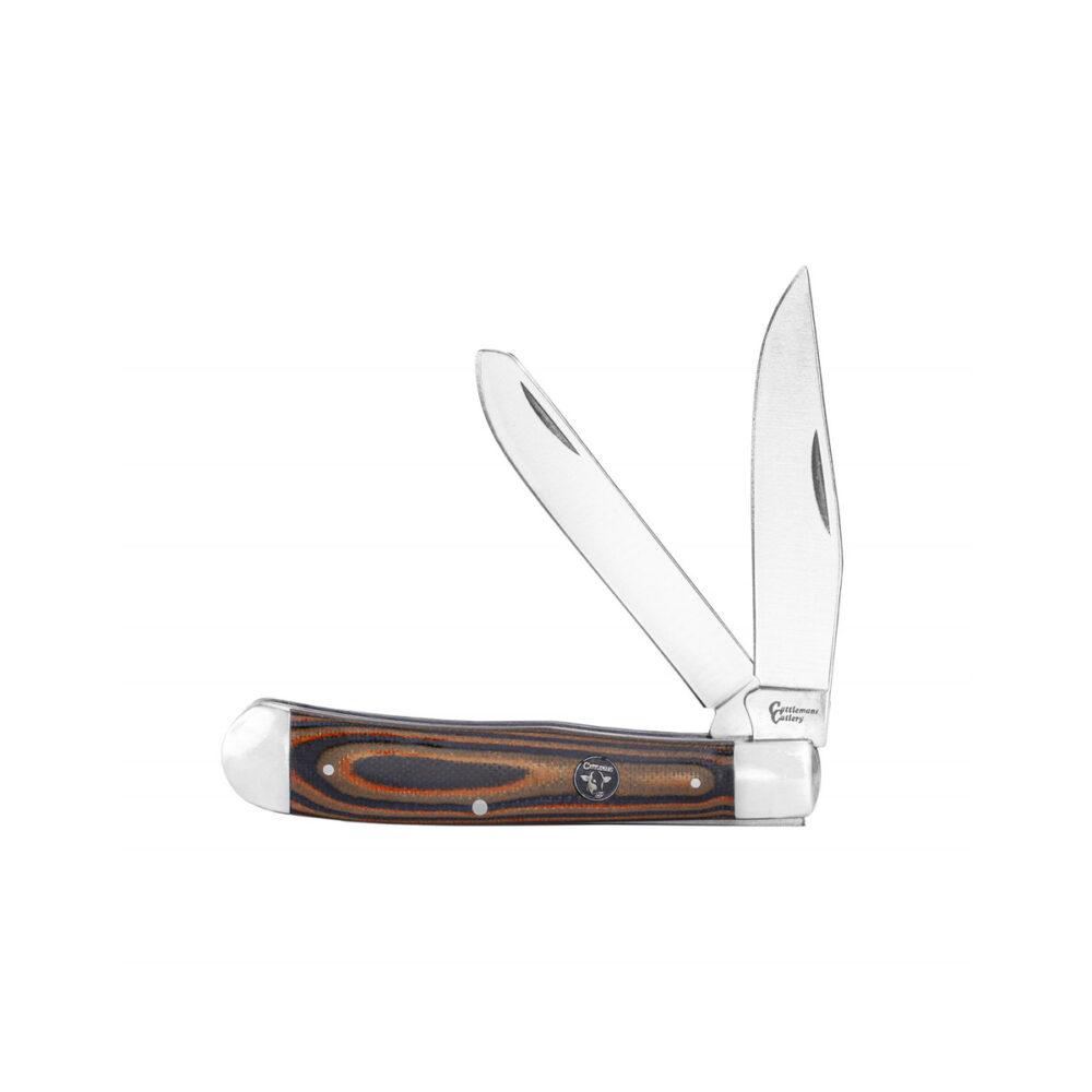 ABKT Cattleman Cowhand Trapper Pocket Knife Brown G10 Handle 2 Blades