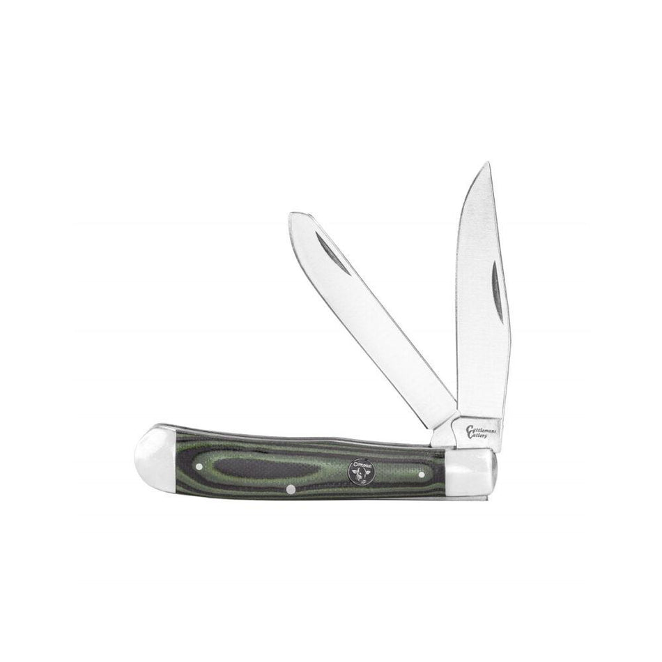 ABKT Cattleman Cowhand Trapper Pocket Knife Green G10 Handle 2 Blades
