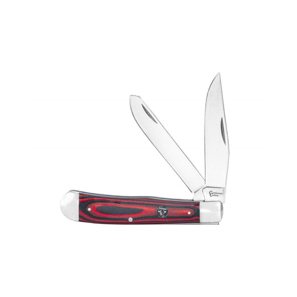 ABKT Cattleman Cowhand Trapper Pocket Knife Red G10 Handle 2 Blades