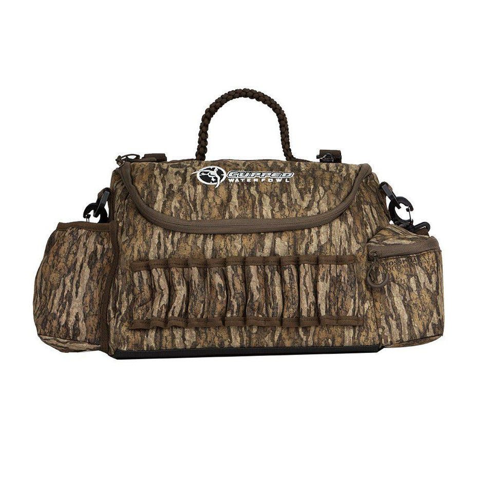Cupped Waterfowl Guide Bag Mossy Oak Bottomland with Shell Box and Thermos Holder