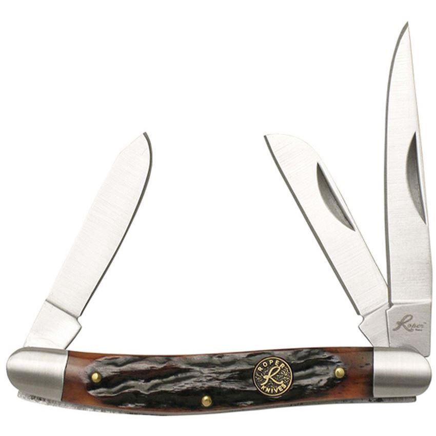 Roper Knives Stockman Chaparral 3-Blade Folding Knife 2.5" Brown Bone Handles