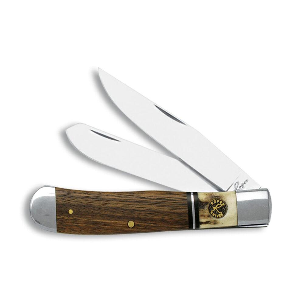 ABKT Roper Trapper Laredo 2-Blade Knife Zebrawood Stag Handle