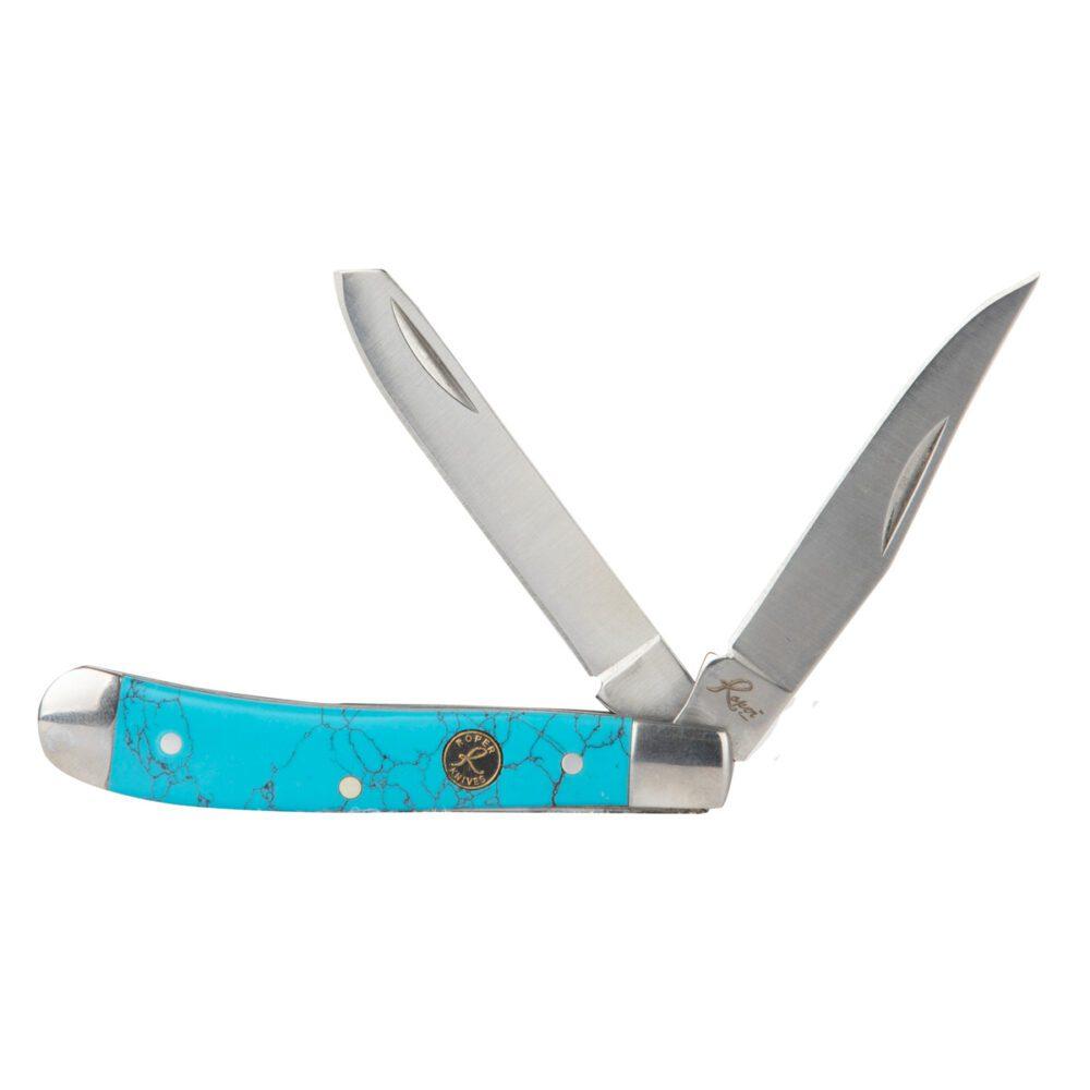 ABKT Roper 2-Blade Peanut Pocket Knife Turquoise Stone Handle