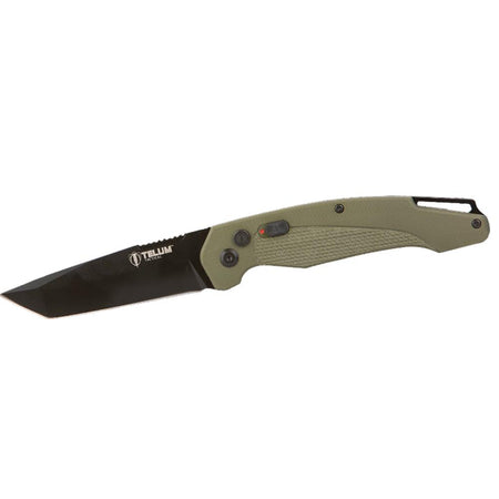 Telum Titan Automatic Knife 4" Stone-Washed Tanto Blade OD Green Handle