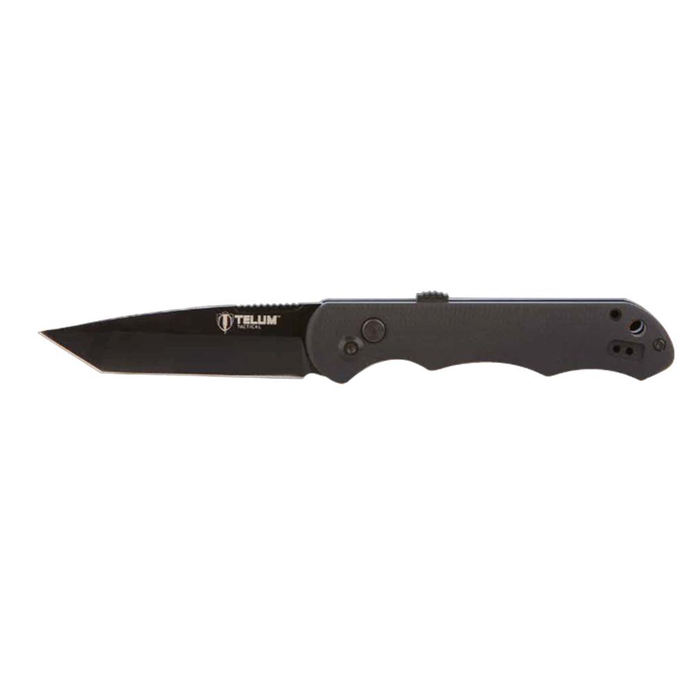 Telum Aftershock Push-Button Automatic Knife 3-1/2" Tanto Black G10 Handle