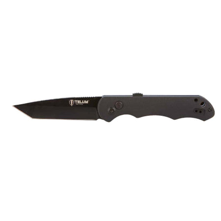 Telum Aftershock Push-Button Automatic Knife 3-1/2" Tanto Black G10 Handle