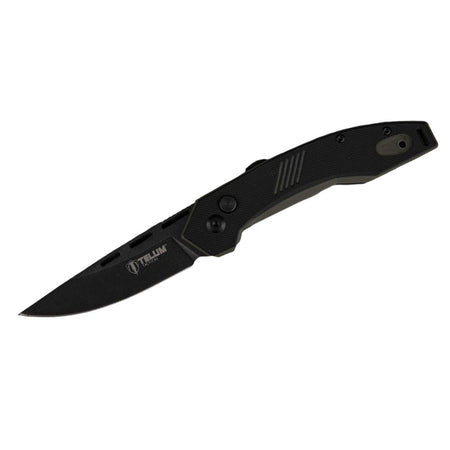 Telum Incinerator Push-Button Automatic Folding Knife 3-1/2" Drop Point Black