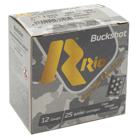 Rio Ammunition 12 Gauge Shotgun Ammo Royal Buck 9 Pellets 2.75 in 1-1/8 oz 00 Buck