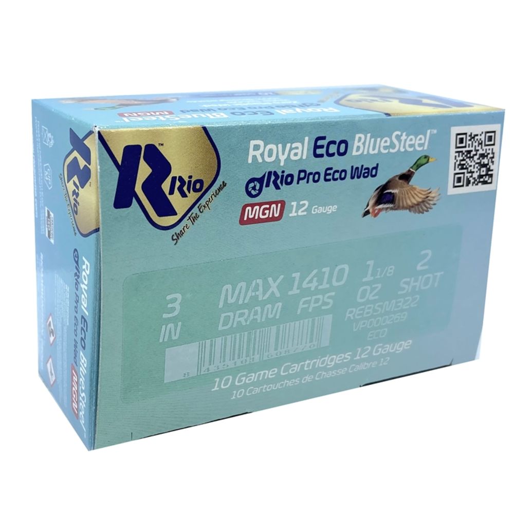Rio Ammunition 12 Gauge Shotgun Ammo Royal ECO BlueSteel Magnum 3 in 1-1/8 oz #2