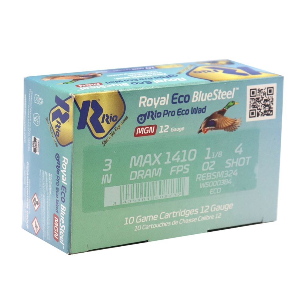 Rio Ammunition 12 Gauge Shotgun Ammo Royal ECO BlueSteel Magnum 3 in 1-1/8 oz #4