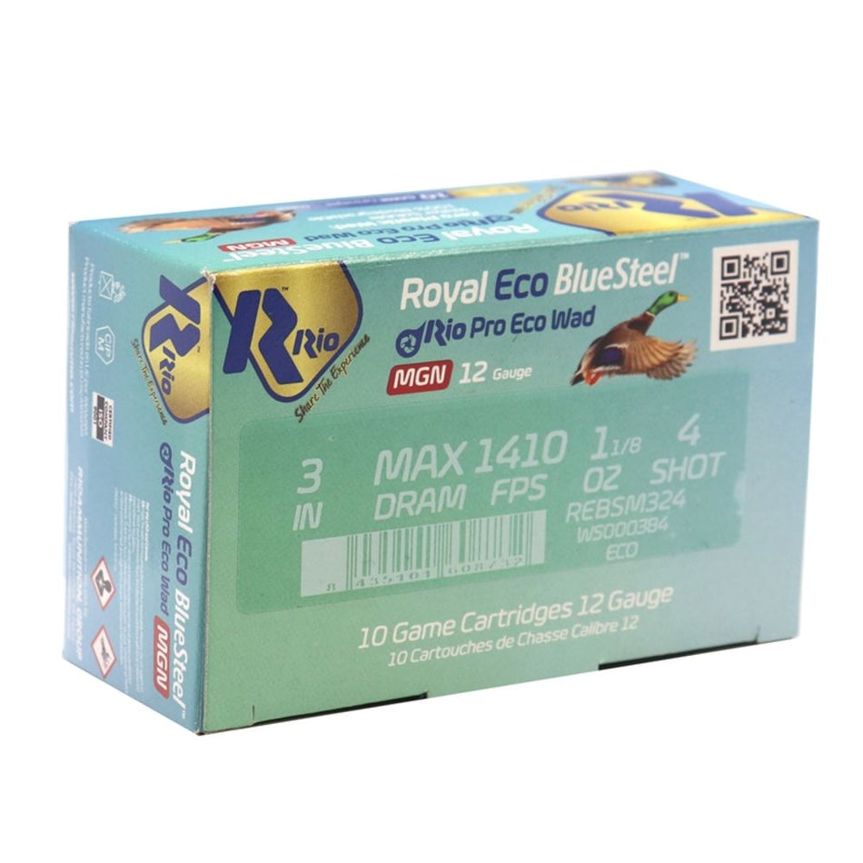 Rio Ammunition 12 Gauge Shotgun Ammo Royal ECO BlueSteel Magnum 3 in 1-1/8 oz #4