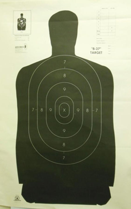 Speedwell B-27 NRA Official Police Silhouette Target Full Black 24x45" 50yd 100ct