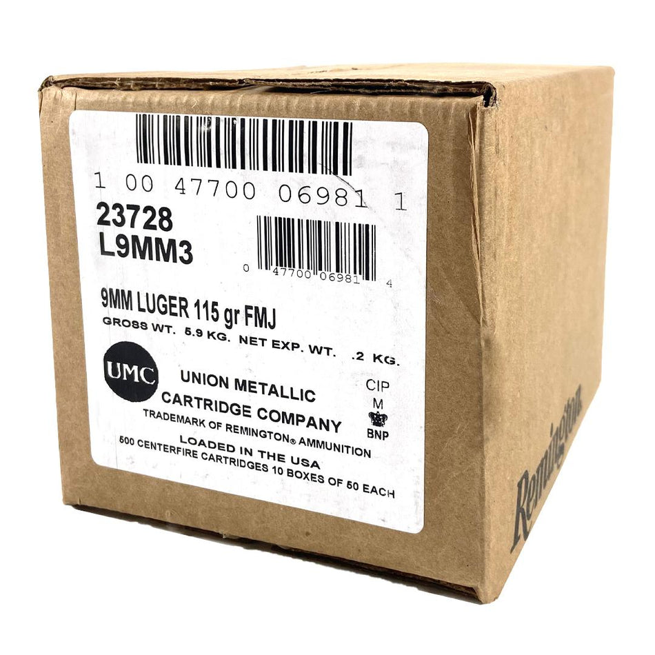 Remington 9mm Luger / Parabellum UMC 115 grain Full Metal Jacket ammunition