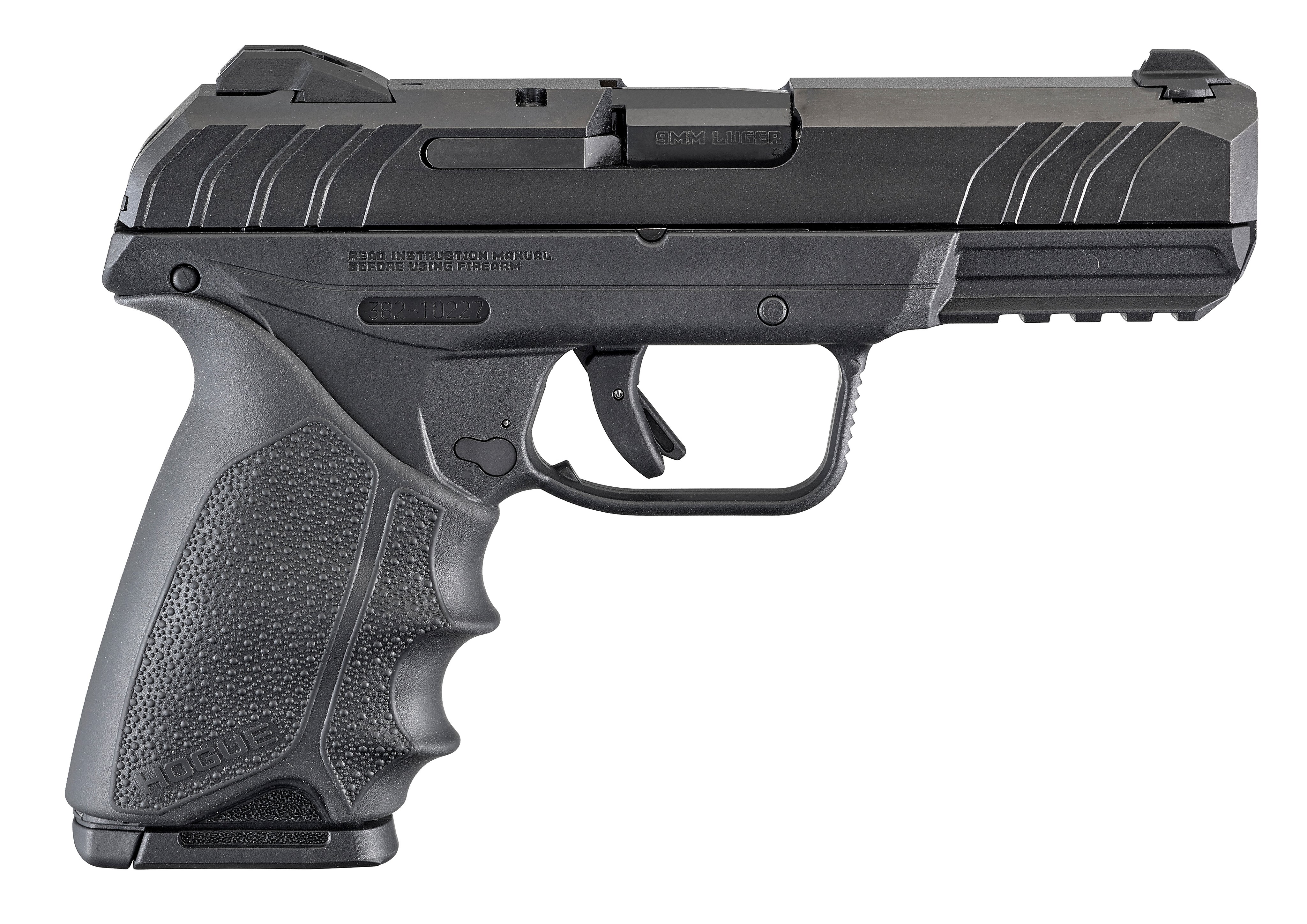 Ruger 3819 Security-9 9mm Luger 4" Barrel 10+1, Black Polymer Frame With Picatinny Acc. Rail, Black Oxide Steel Slide, Hogue Beavertail HandALL Rubber Grip