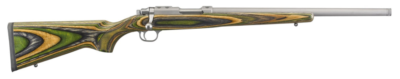 Ruger 7220 77/17 17 Hornet 6+1 18.50" Threaded Barrel, Matte Stainless Steel, Integral Scope Mount On Solid Steel Receiver, Green Mountain Laminate Stock