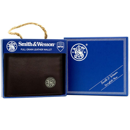 Smith & Wesson Handcrafted Leather Bifold Wallet Brown with RFID Protection