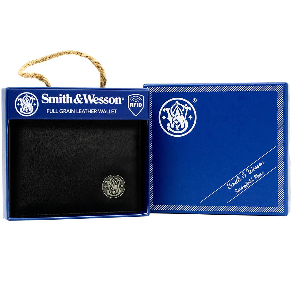 Smith & Wesson Genuine Leather Front Pocket Bifold Wallet Black RFID Blocking