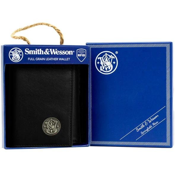 Cameleon S&W Tri-Fold Leather Wallet Black - 12 Card Pockets RFID Protection
