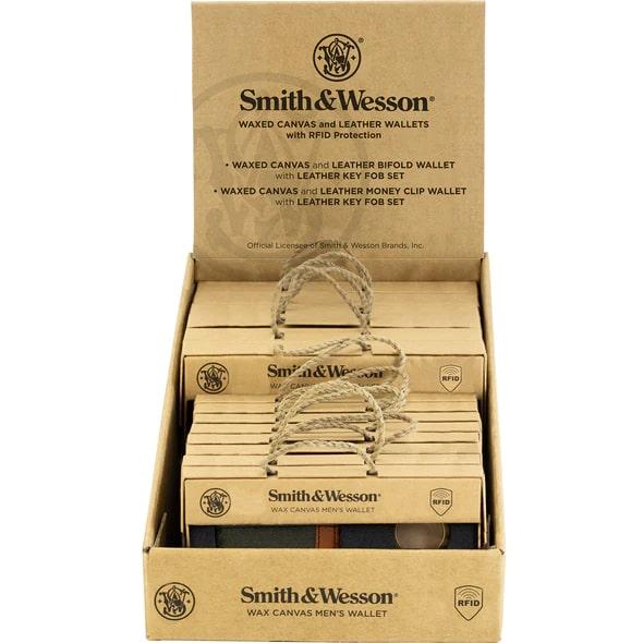 Cameleon S&W Men's Wax Canvas RFID Wallet & Key FOB Display Set - 12 Pieces