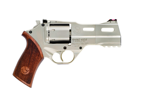 Chiappa Firearms CF340245 Rhino 40SAR *CA Compliant Medium Frame 357 Mag 6 Shot, 4" Nickel-Plated Steel Barrel & Cylinder, Nickel-Plated Aluminum Frame w/Picatinny Rail, Walnut Grip, Concealed Hammer