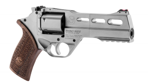 Chiappa Firearms 340223 Rhino 50DS Medium Frame 357 Mag 6 Shot, 5" Nickel-Plated Steel Vent Rib Barrel & Cylinder, Nickel-Plated Aluminum Frame, Walnut Grip, Exposed Hammer