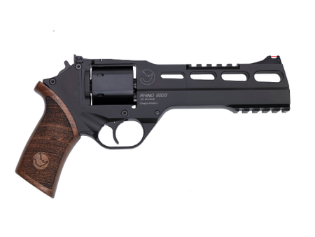 Chiappa Firearms 340221 Rhino 60DS Small Frame 357 Mag 6 Shot, 6" Black Anodized Steel Vent Rib Barrel, Blued Steel Cylinder, Black Anodized Aluminum Frame, Walnut Grip, Concealed Hammer