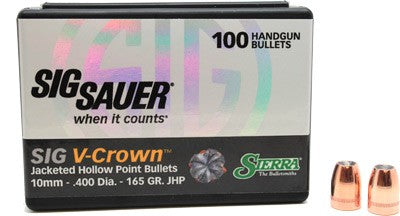 Sierra 10MM .400 Diameter 165 Grain JHP V-Crown Component Bullets 100-Pack