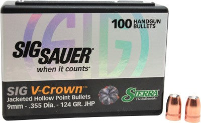 Sierra 9mm .355 Diameter 124 Grain JHP V-Crown Component Bullets 100ct