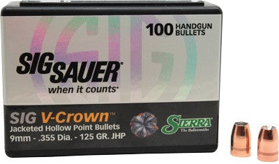 Sierra 9mm .355 Diameter 125 Grain JHP V-Crown Component Bullets 100ct