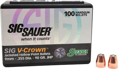 Sierra 9mm .355 Diameter 90 Grain JHP V-Crown Component Bullets 100ct